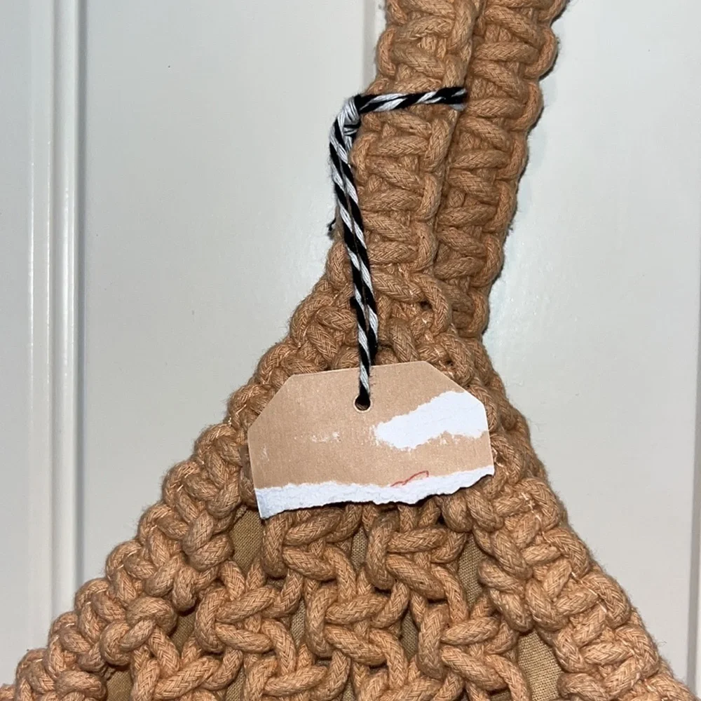 Macrame woven beach tote bag purse pink Sunny Days hippie boho tassels New